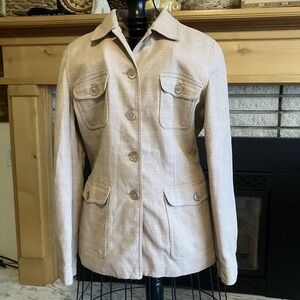 VTG Jones New York Womens Pink Beige Plaid Wool Linen Silk Jacket Blazer Size 10